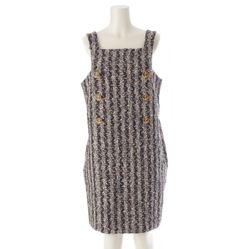 ルイヴィトン ウール コットン 金ボタン ツイード ワンピース ドレス RW212W マルチカラー 40