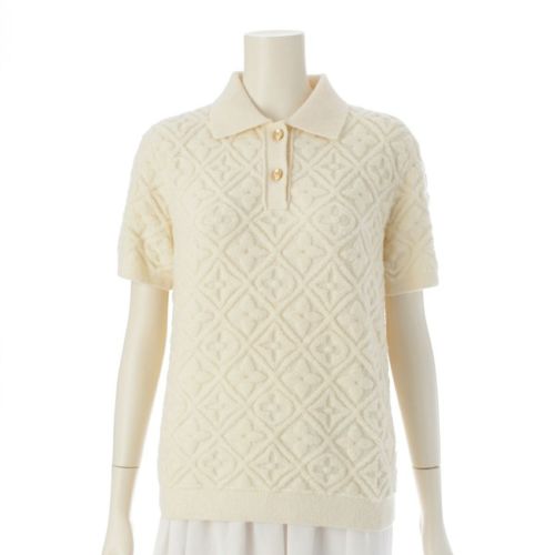 ルイヴィトン 25SS ウール混 モノグラム タウアリング ポロ 半袖 ニット トップス RW242WW 1AFTWI ホワイト S