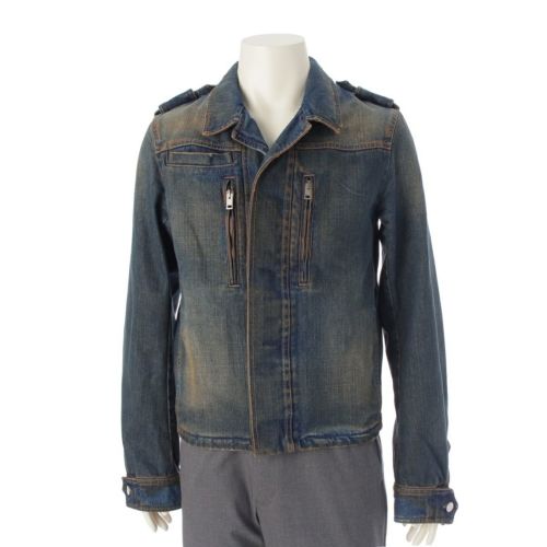 ディオール・オム 05SS エディ期 コットン デニムジャケット 赤錆加工 デニムジャケット 5EH1049882 インディゴブルー 44