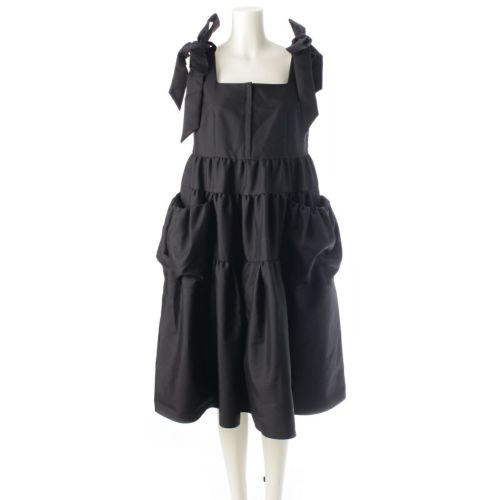 セブンテン バイ ミホカワヒト リボンストラップ ティアードトップ ボリューム ワンピース ドレス 9S502 ブラック S