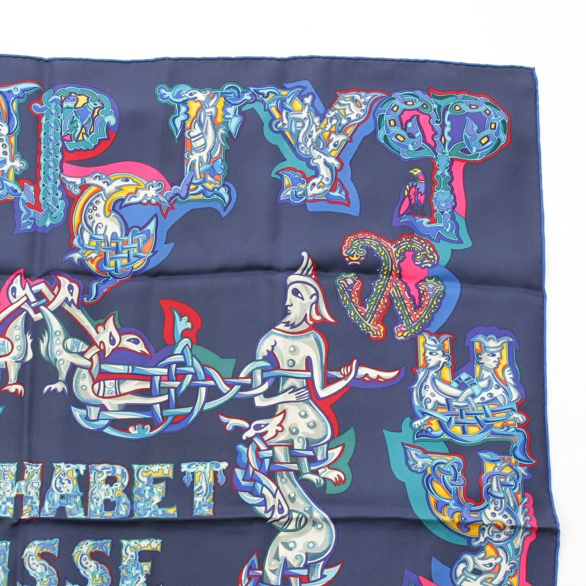 HERMES エルメス カレ90 アルファベットロシア エルメス カレ90 ALPHABET RUSSE シルク スカーフ ネイビー