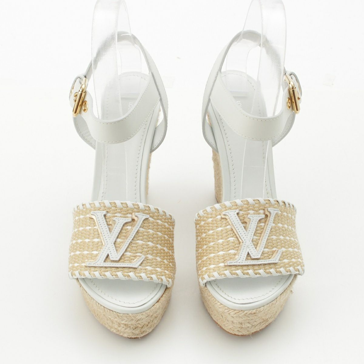 ルイヴィトン スターボードライン ラフィア×レザー LVロゴ ウェッジ