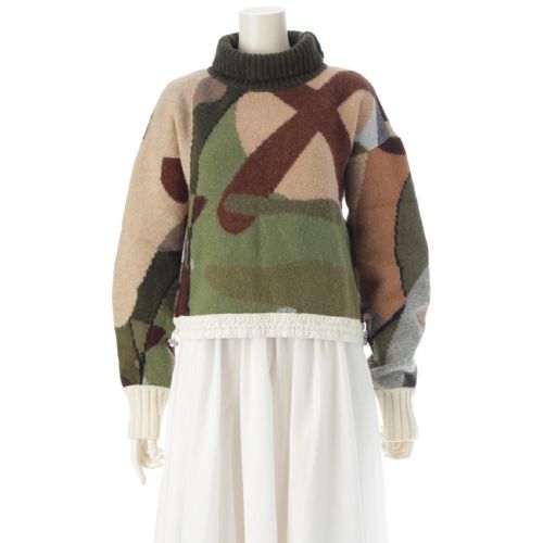 サカイ KAWS カウズ 21AW ウール ドローコード タートルネック ニット トップス 21-05688 カーキ 1