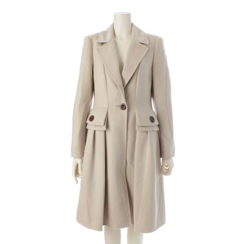 フォクシー カシミヤ 100% タック ロング コート アウター 29021 ベージュ アイボリー 40