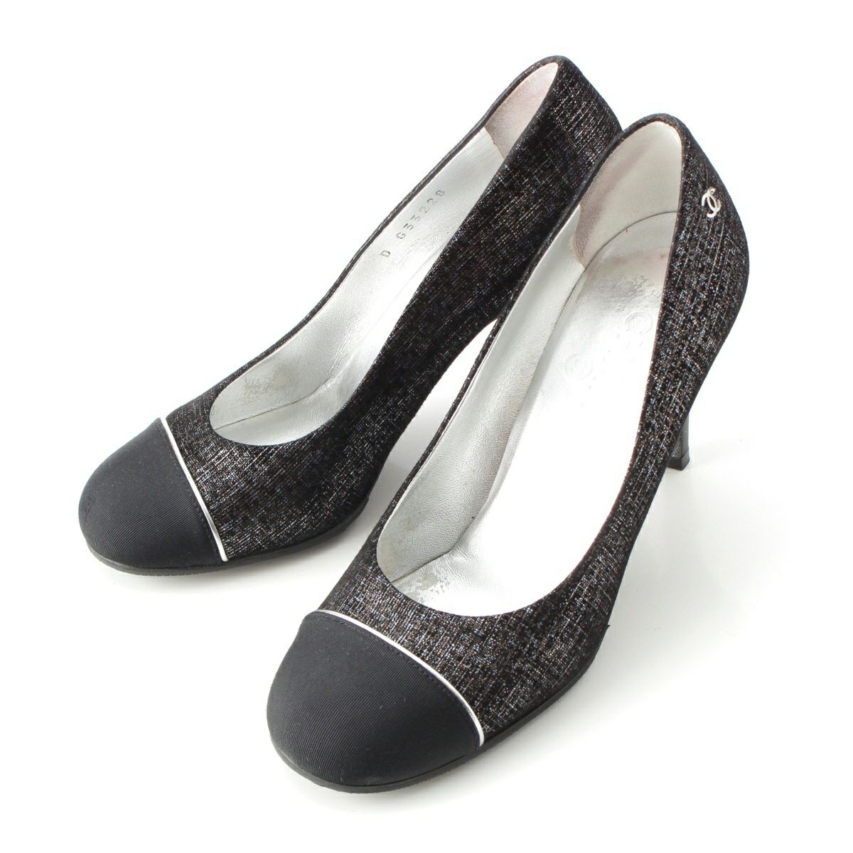 シャネル レザー ココマーク ラメ ヒール パンプス G33228 ブラック  