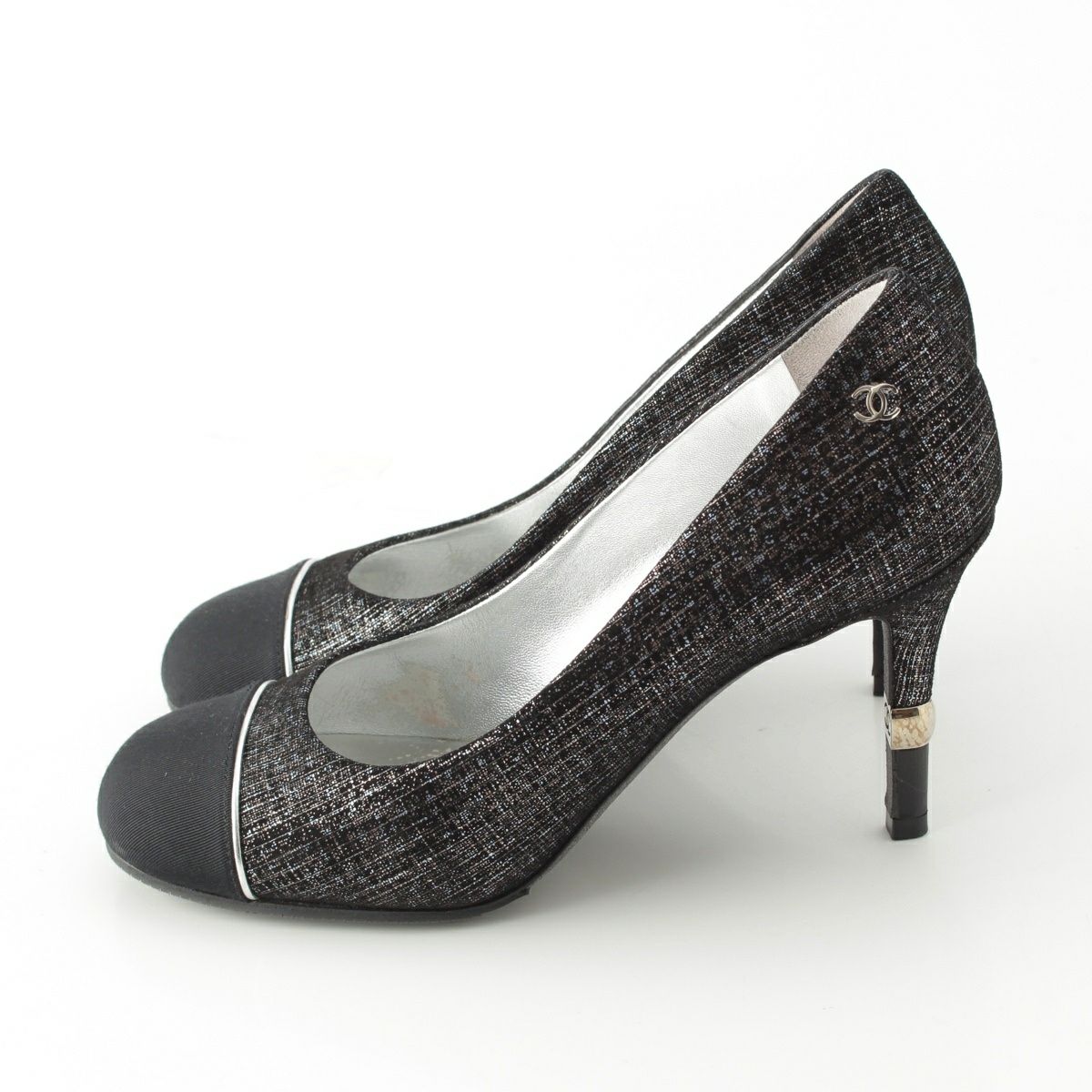 シャネル レザー ココマーク ラメ ヒール パンプス G33228 ブラック  