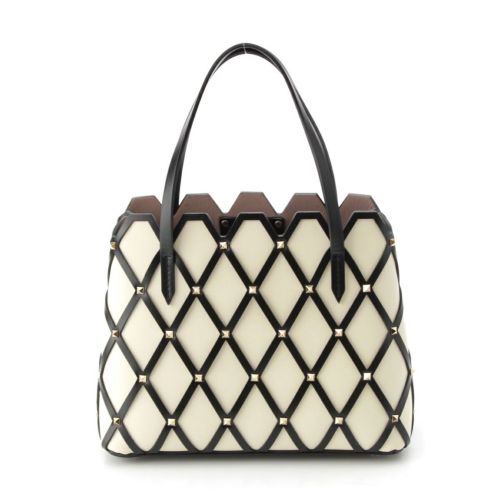 ヴァレンティノ・ガラヴァーニ BEEHIVE SMALL レザー ロックスタッズ キルティング 2way ショルダー トートバッグ ホワイト ブラック