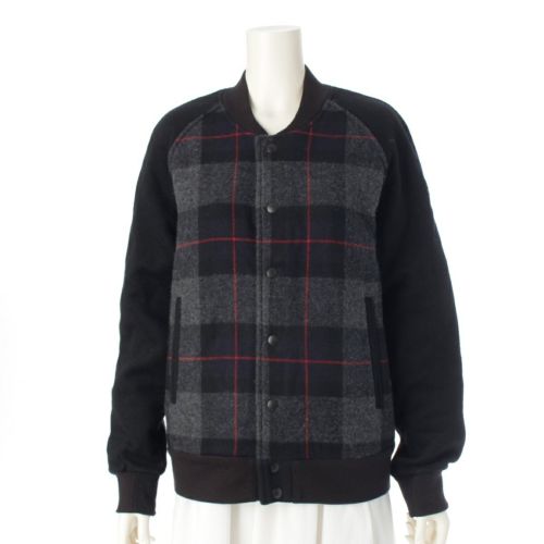 モンクレール 17AW MAGLIA CARDIGAN ウール チェック 切替 ブルゾン ジャケット アウター ブラック系 M