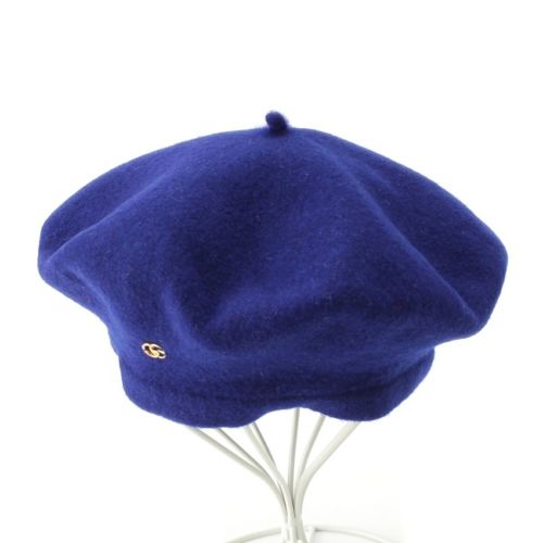 グッチ ウール GGマーモント ロゴ金具 ベレー帽 帽子 714343 ブルー M
