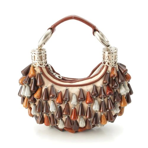 クロエ 02年 フィービー期 ヴィンテージ ビーズ ウッド ブレスレット ハンドバッグ ブラウン