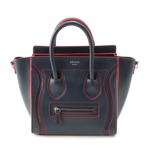 セリーヌ ラゲージ ナノショッパー レザー 2way ショルダー ハンドバッグ 180443AOY.070C ネイビー×レッド