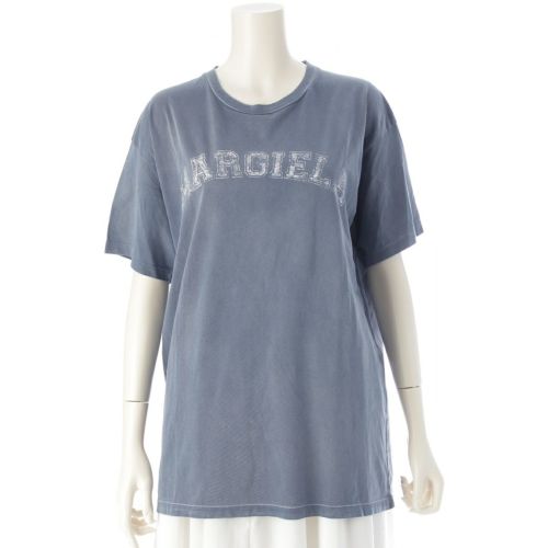 メゾンマルジェラ 23年 コットン ロゴプリント 半袖Ｔシャツ トップス S51GC0523 ネイビー M