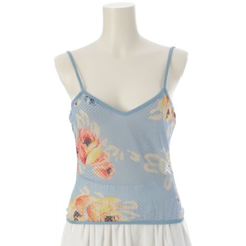 ディオール 2001 ナイロン アーカイブ ガリアーノ期 BLUE FLOWER メッシュ タンクトップ キャミソール トップス ブルー マルチカラー F38