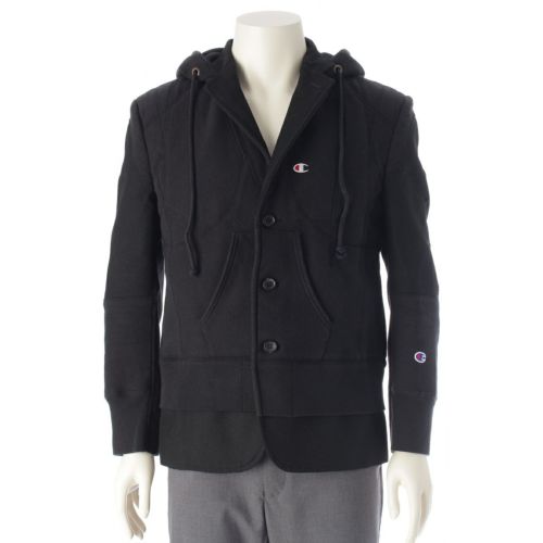 コムデギャルソン 23AW ウール アイジュンヤワタナベマン チャンピオン リバースウィーブ REVERSE WEAVE フーディー スウェット ドッキング ジャケット WL-J915 ブラック XS