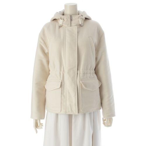 エルメス カシミヤ シェーヌダンクル フーデット 中綿 リバーシブル コート アウター 3E0123DA ホワイト 36