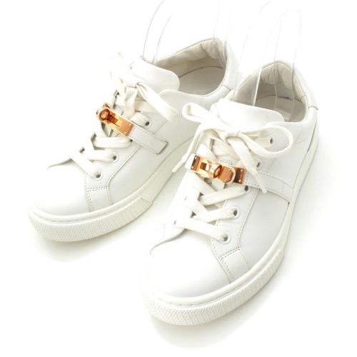 エルメス デイ レザー ケリーバックル ローカット スニーカー シューズ 靴 ホワイト 36 1/2