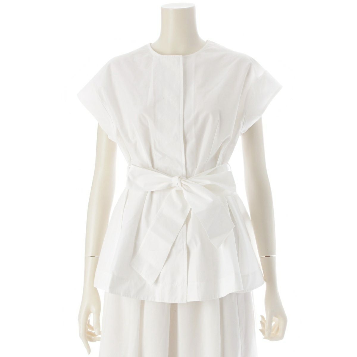 ドゥロワー 24年 ノーカラー ベルテッド フレア ノースリーブ ブラウス  