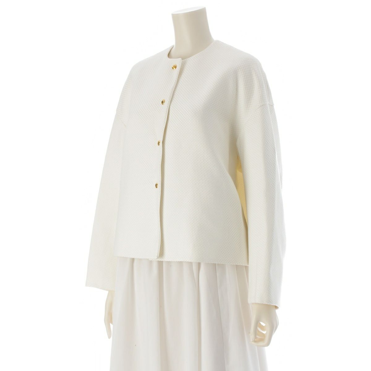 ドゥロワー コットン シルク ツイード ケヌキ ノーカラージャケット