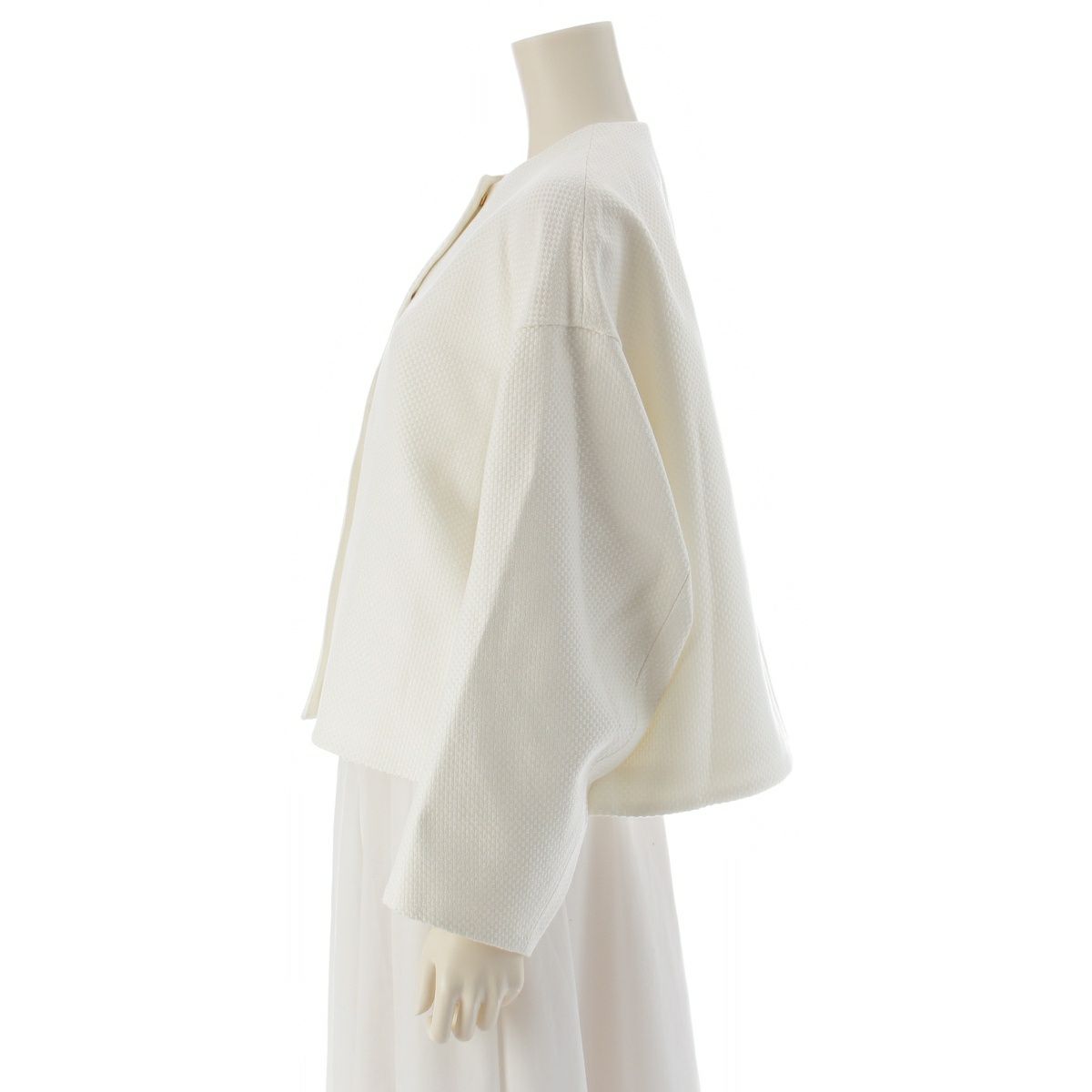 ドゥロワー コットン シルク ツイード ケヌキ ノーカラージャケット