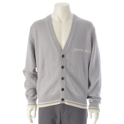 ディオール・オム 24年 ウール アルパカ ロゴ刺 タグ ニット カーディガン トップス グレー M