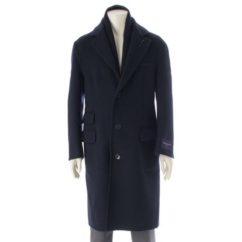 ルイヴィトン 24SS ウール シルク モノグラムジャイアント メルトン フーデッドマフラー チェスター コート アウター RM241Q TSY HQC40E ネイビー 46