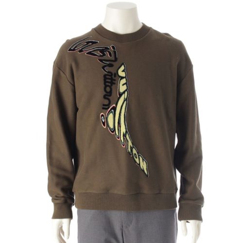 ルイヴィトン 23AW コットン ロゴ シグネチャー クールネック トレーナー スウェット カーキ M