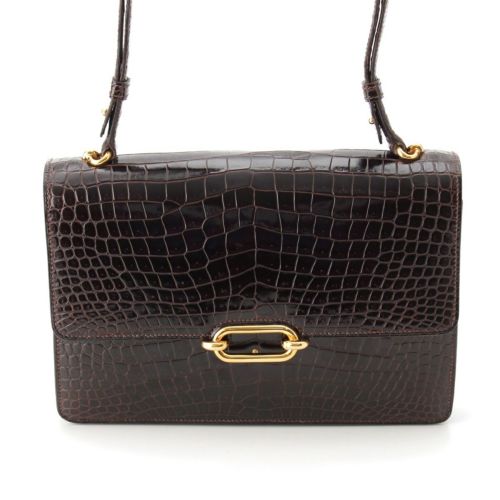 エルメス フォンズベル クロコ ゴールド金具 ショルダーバッグ ブラウン