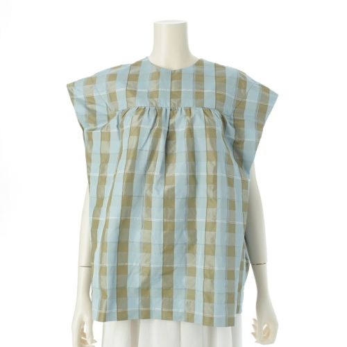 ドゥロワー シルク コットン混 PRE1 変形 チェック ギャザー ノーカラー ブラウス トップス 6521-299-1231 マルチカラー ‐