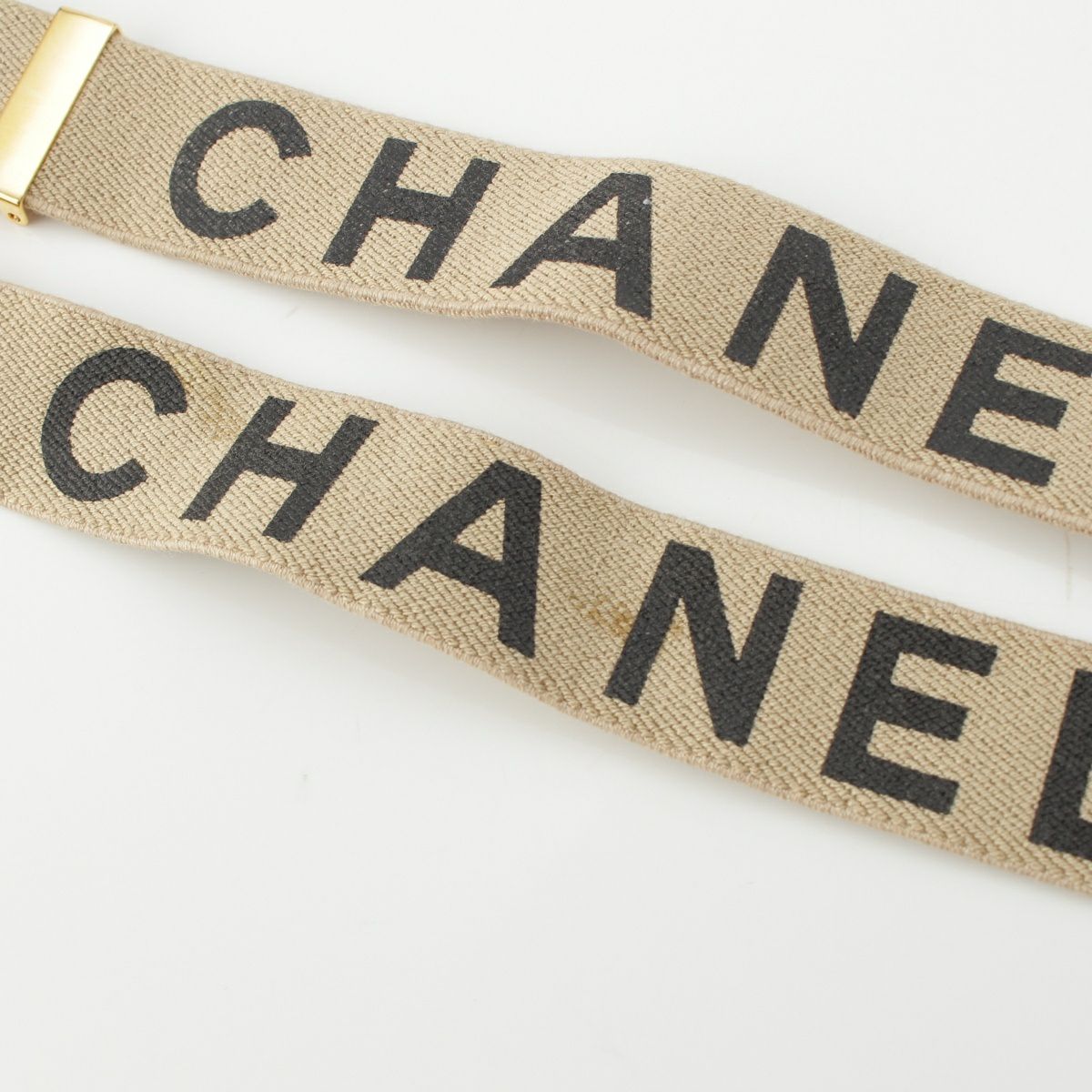 ❣*K様 CHANEL キャンバス サスペンダー ベージュ シャネル 1994 S/S キャンバス レザー テープロゴ サスペンダー