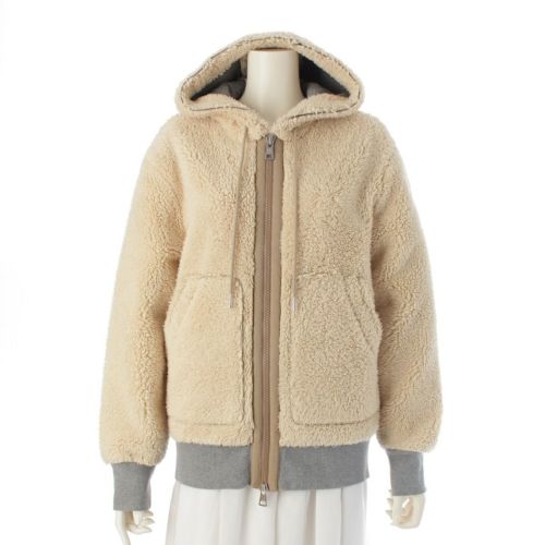 モンクレール 17年 MAGLIA CARDIGAN ボア フリース ジップアップ パーカー ブルゾン アウター ベージュ