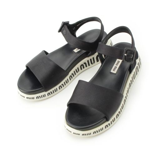 ミュウミュウ ロゴ ベルクロ サンダル シューズ 靴 5X984B ブラック×ホワイト 37