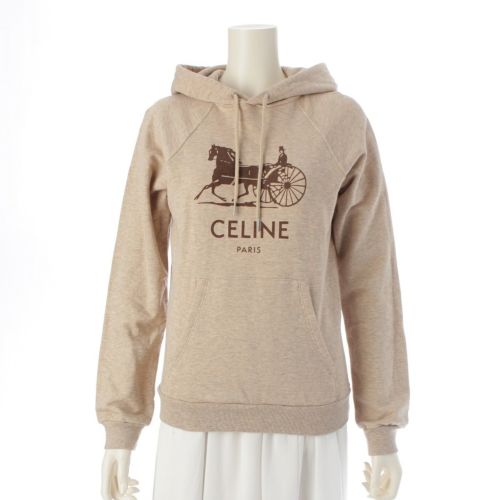 セリーヌ 21AW カシミヤ×コットン ロゴ プリント 馬車 パーカー フーディー トップス 2Y428450I ベージュ XS