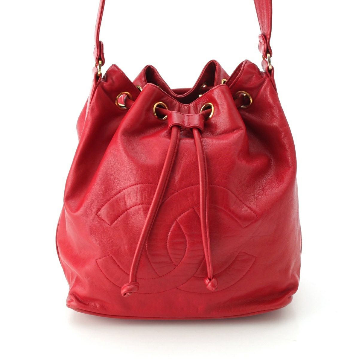 【美品・鑑定済み】CHANEL ウエストポーチ　ココマーク　チェーン　レッド CHANEL シャネル ストラスCC ココマーク チェーンウォレット