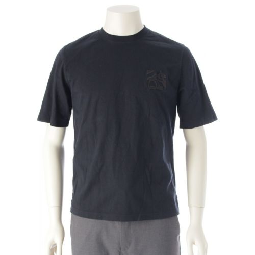 エルメス 24年 コットン Metallerie au Carre マリン レザーパッチ 半袖Ｔシャツ トップス ネイビー XS