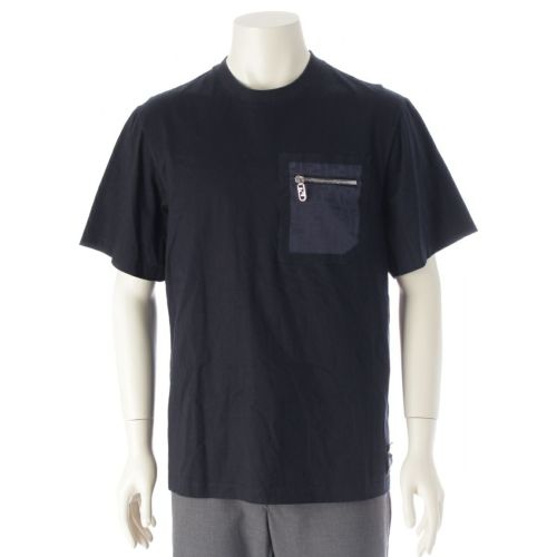 フェンディ 24年 コットン FFジャガード ズッカ ポケット ファスナー チャック 半袖Ｔシャツ トップス FY1257 ネイビー S