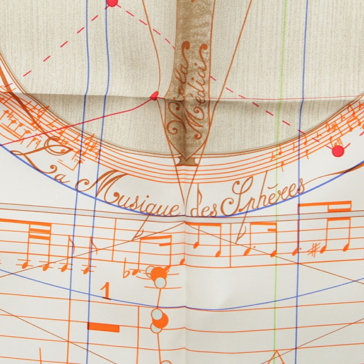 ☘️名作 美品☘️ HERMES　球体が奏でる音楽　ライトブルー カレ90 ☘️名作 美品☘️ HERMES 球体が奏でる音楽 ライトブルー カレ