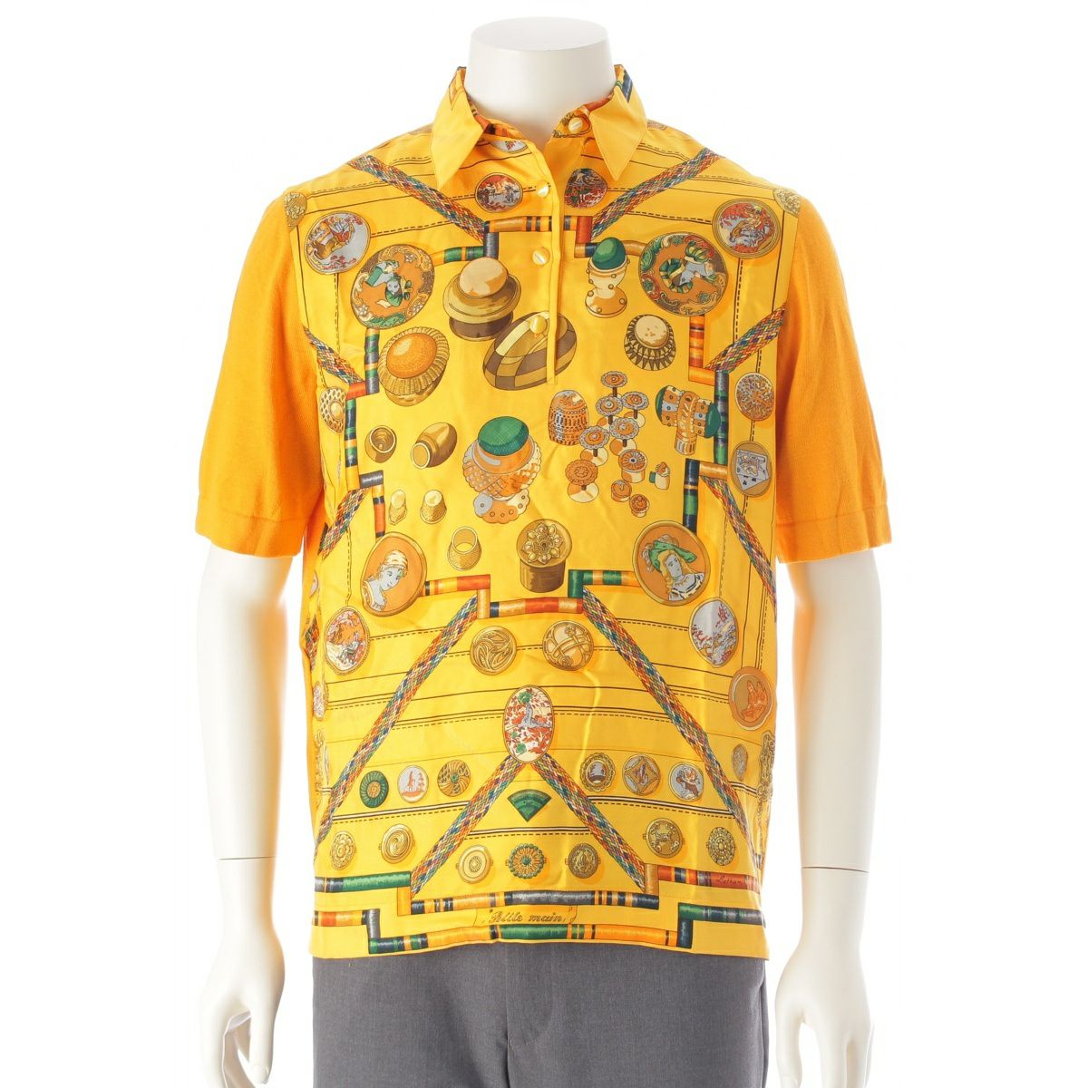 【美品】HERMES シルク コットン ポロシャツ カシミヤ混 Lイタリア製 美品】HERMES シルク コットン ポロシャツ カシミヤ混 L