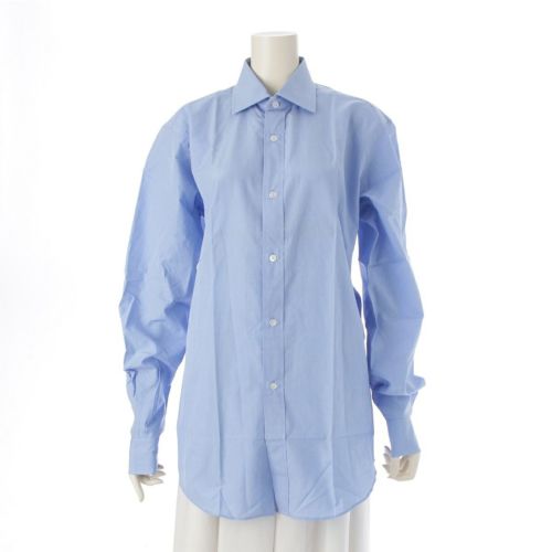 エルメス コットン セリエボタン レギュラーカラー 長袖シャツ トップス ブルー 38