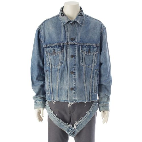 バレンシアガ 18SS クラッシュデザイン ネックロゴ デニムジャケット アウター 493606 ブルー 34