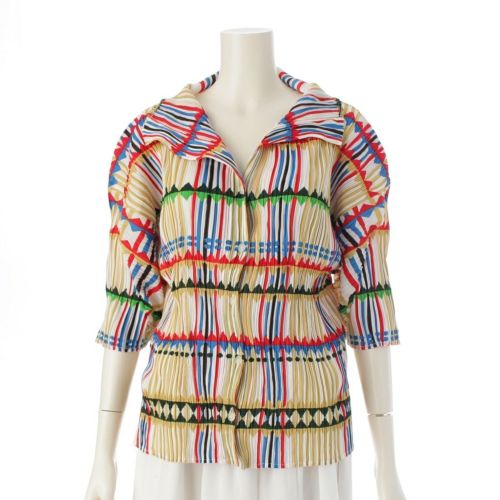 プリーツプリーズ イッセイミヤケ 総柄 ブラウス トップス PP22-JK793 イエロー 3