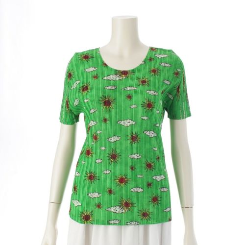 プリーツプリーズ イッセイミヤケ 半袖トップス 太陽 雲 向日葵 トップス サンプル品 PP18-FK382 グリーン 5