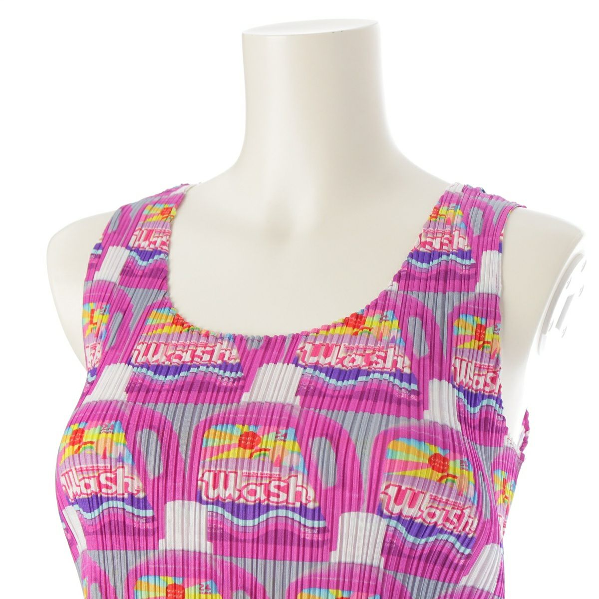 希少 プリーツプリーズ 洗剤柄 WASH ノースリーブ トップス 総柄 L相当 希少 プリーツプリーズ 洗剤柄 WASH ノースリーブ トップス 総柄