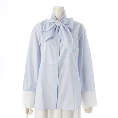 ドゥロワー SPRING タイ ブラウス 長袖 トップス 6511-299-0545 ライトブルー ホワイト 36