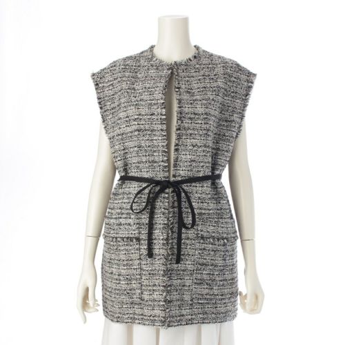 ドゥロワー 23年 PRE1 ツイード ノースリーブ ジャケット 6522-299-0802 ブラック 36