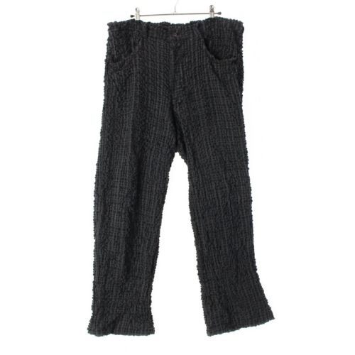 イッセイミヤケ メン 麻 リネン メッシュ デコボコチェック ワイド パンツ ボトムス ME91-FF120 ブラック L-XL