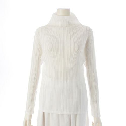 プリーツプリーズ イッセイミヤケ RIB PLEATS BASICS ストライプ リブ トップス タートルネック PP05FK113 ホワイト 3