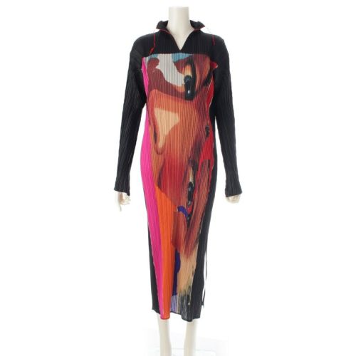 プリーツプリーズ イッセイミヤケ 顔柄 ロングワング ワンピース ドレス PP31-JH624 ブラック 5