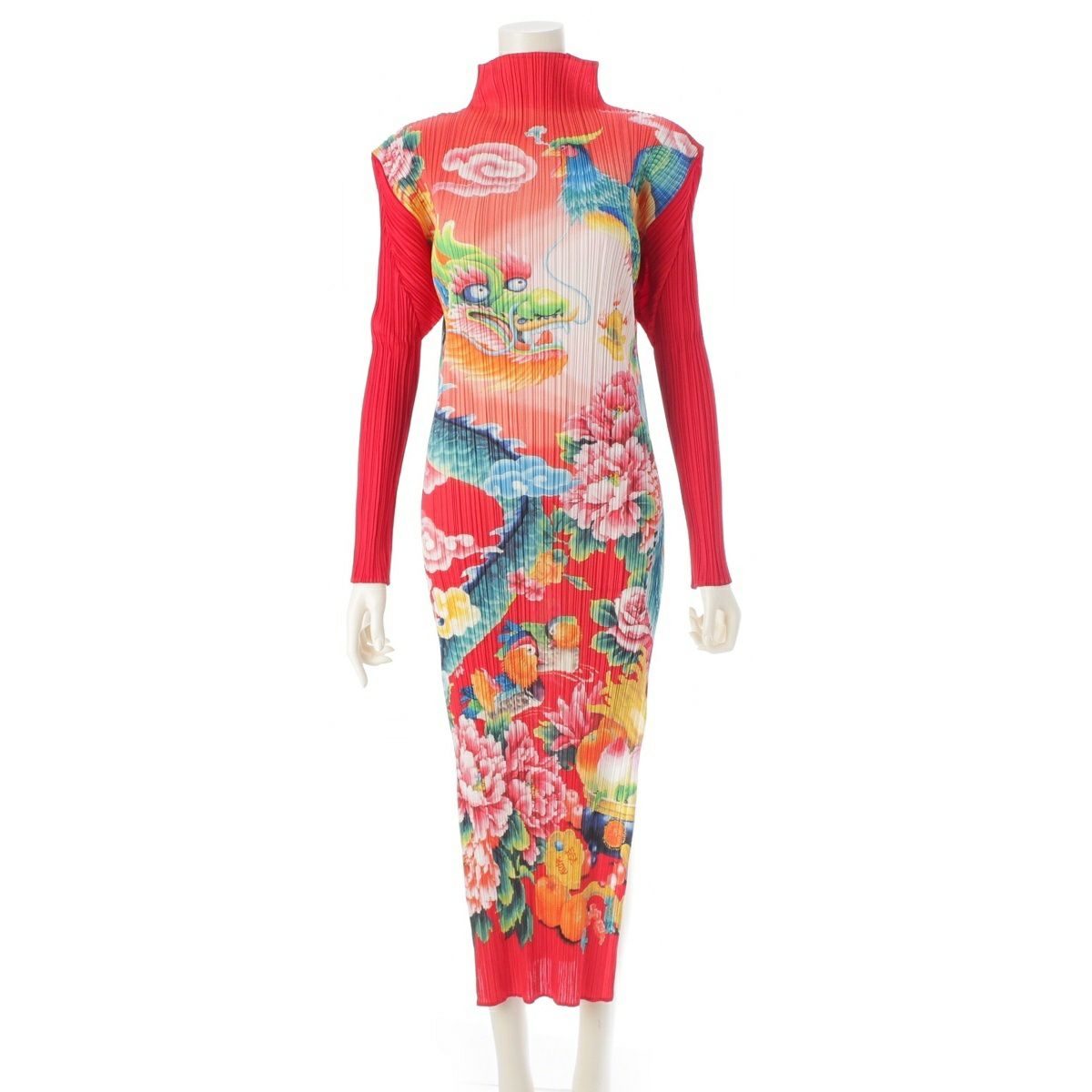 プリーツプリーズ イッセイミヤケ 龍柄 中国縁起 ロング ワンピース  