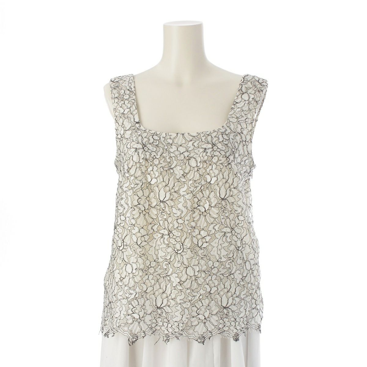 シャネル コットン レース ノースリーブ ブラウス トップス  