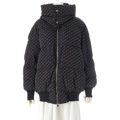ステラマッカートニー 19AW ナイロン ウール ロゴ プリント ジップアップ ダウンジャケット 530121 ブラック 34